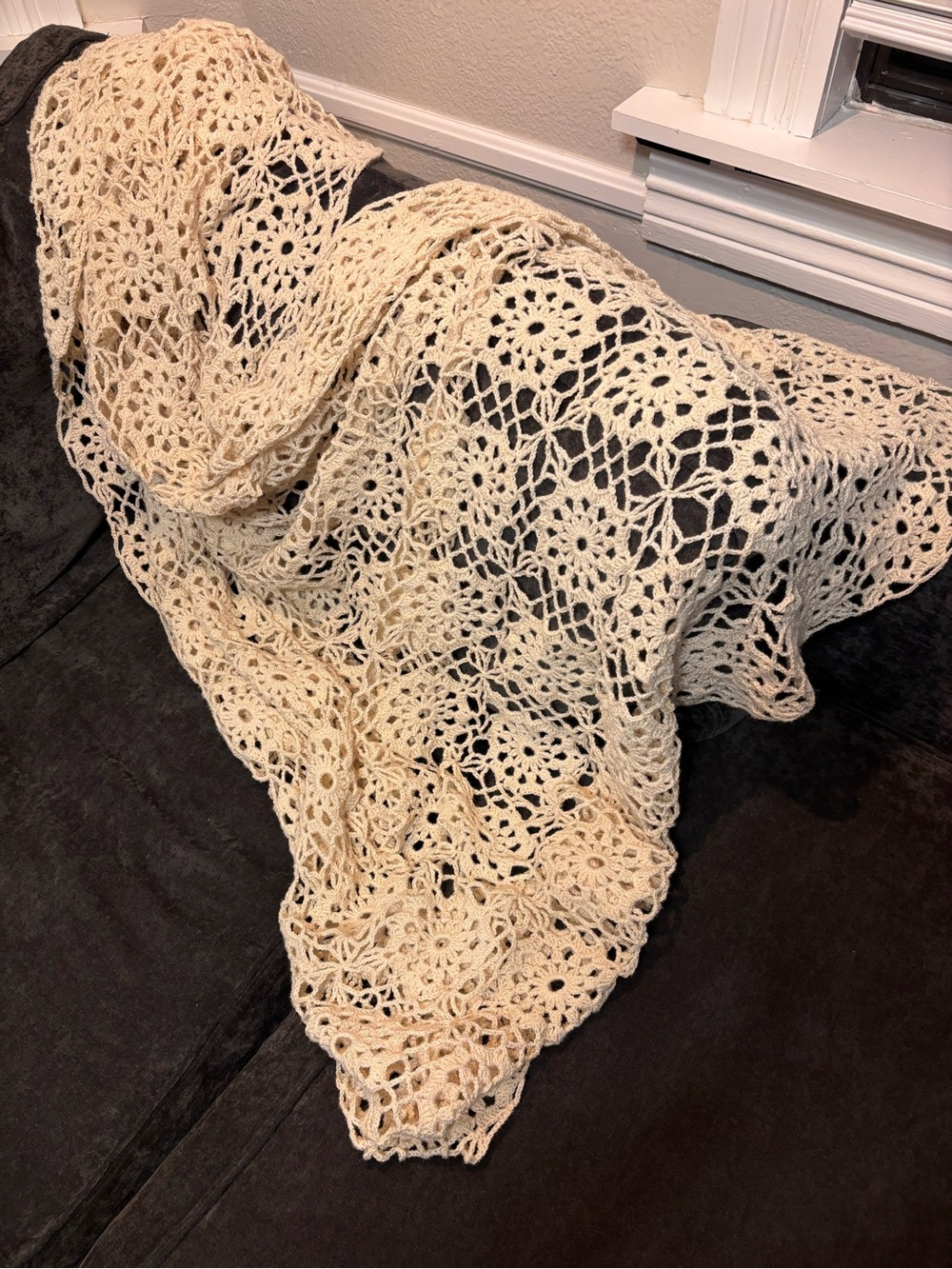 Crocheted Granny Square Blanket Throw 60” x 84” Afghan Handmade VTG Cottagecore